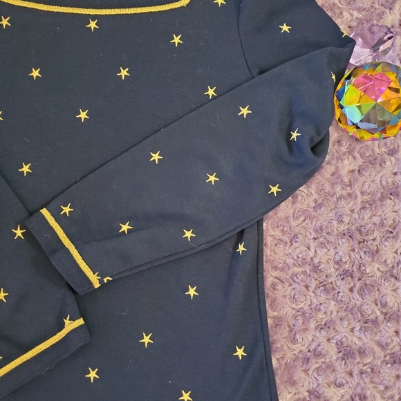 Aileen Navy blue with gold stitched stars long sleeve top square neckline S - Picture 6 of 6